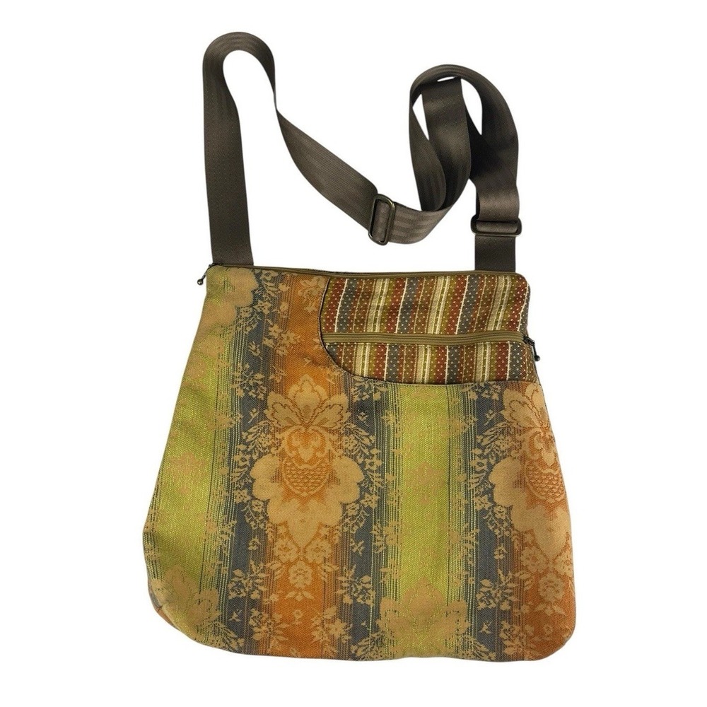 Maruca‎ Crossbody Bag Tapestry Yellow Orange Floral Stripe Pockets Boho Colorado